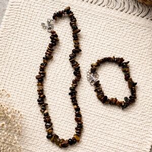2 pieces Tiger’s Eye Necklace and Bracelet Set